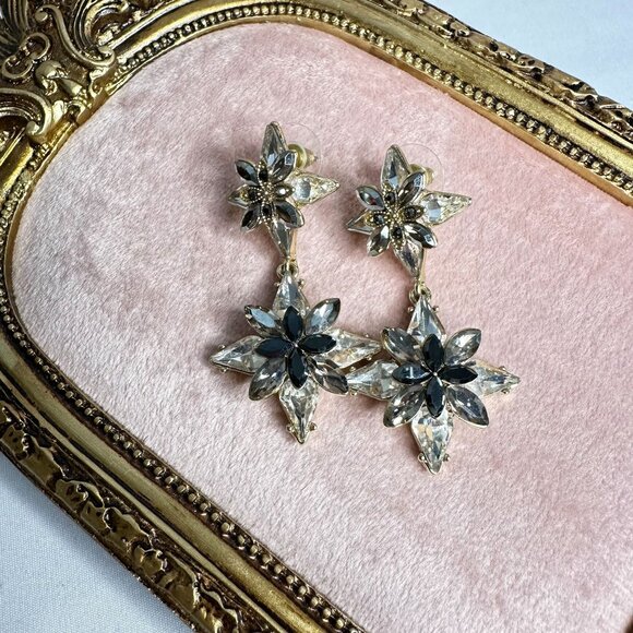 Park Lane Jewelry - Gold-Tone Park Lane Jewelry Fortune Drop Earrings Black & White Starburst Design